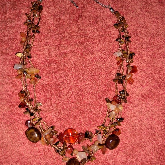 Tiger's Eye Stone Lava Rock Stone Pebble Glass Necklace - Picture 6 of 7